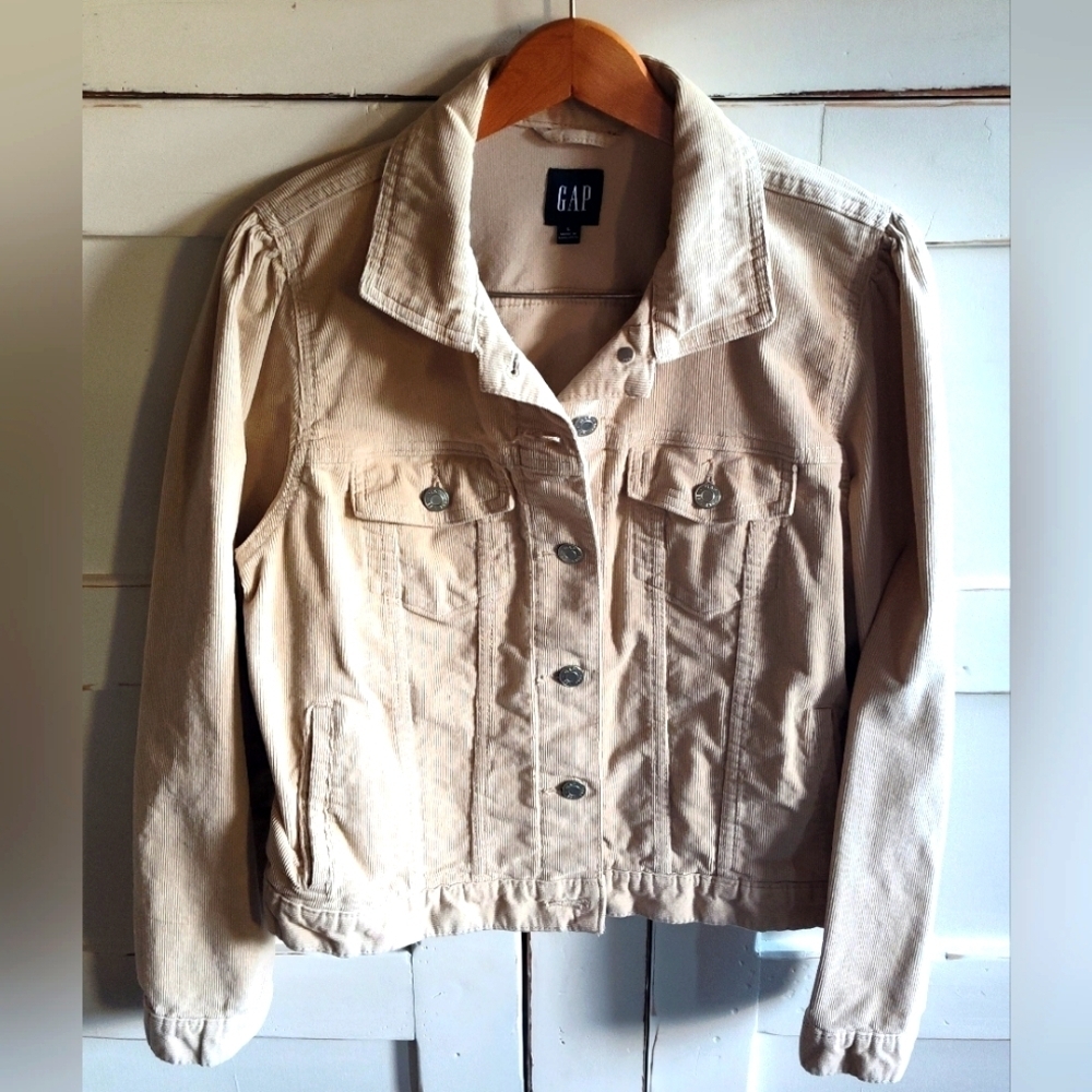 GAP Women's Cream Corduroy Jacket With Puff Sleeve | Large - Picture 2 of 6